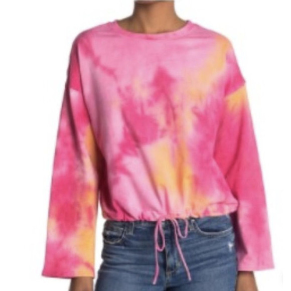14th & Union Tops - 14th & Union Women's Tie Dye Drawstring Hem Shirt In Pink Orange